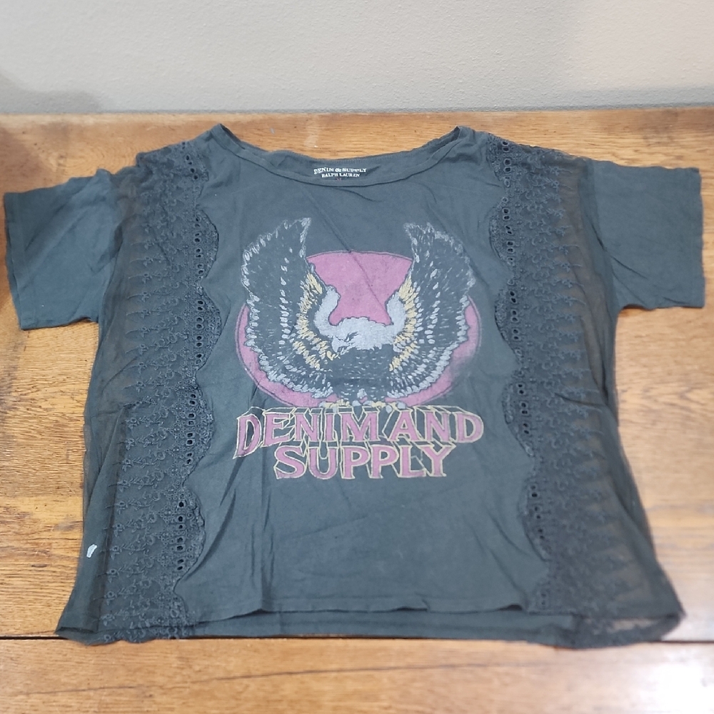 Denim And Supply Ralph Lauren Eagle Cotton And Lace Tee Shirt Sz Med